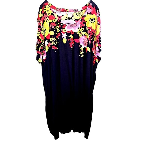 Ulla Popken Women's 32-34 Multicolor Short Sleeve Floral Accent Pullover Dress - Picture 1 of 7